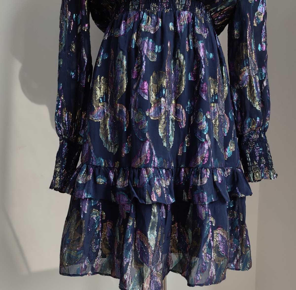 lilly pulitzer dotti silk dress Lilly Pulitzer Dotti Silk Dress Metallic Floral Long Sleeve Size 2 4
