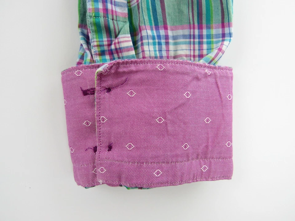 Camisa de vestir Bertigo para hombre L verde a cuadros rosa puño abatible abotonada manga larga Foto 4 de 4