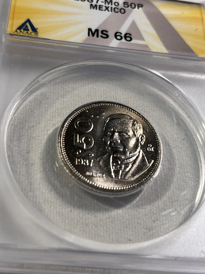 México 1987-Mo 50 pesos graduados MS 66 por ANACS Foto 2 de 4
