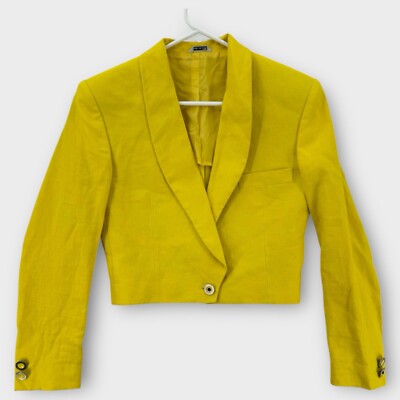 Vintage Gianni Versace Jacket Womens 38 Yellow Cropped Blazer Linen Yellow