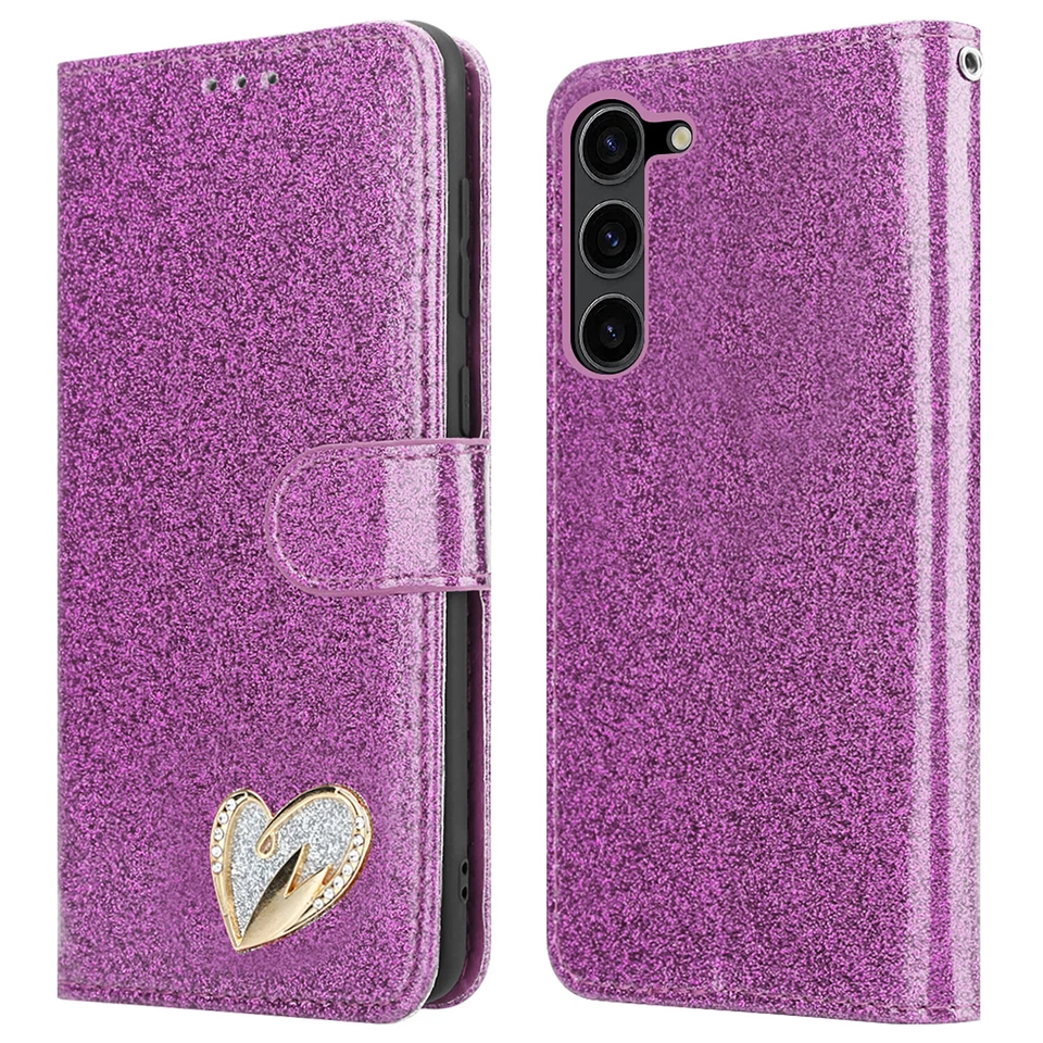 For Samsung Galaxy S23 Ultra S23 S23+ Phone Case Shiny Leather Flip Wallet Cover - Image 3 of 4