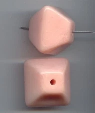 6 VINTAGE ANGEL SKIN PINK ACRYLIC 29x32mm. FACETED SQUARE LARGE BEADS 6368