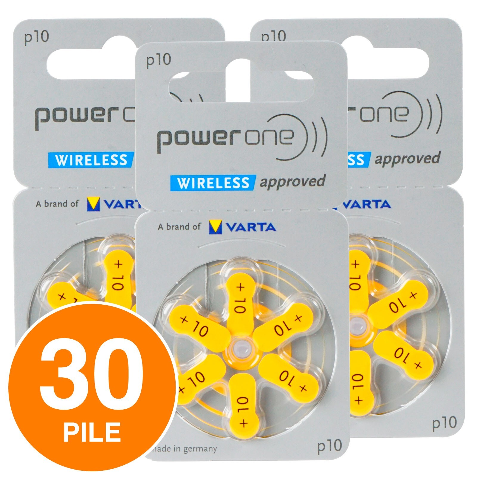 30 Batterie PILE POWERONE 10 per Apparecchi PROTESI Acustiche PR70 phonak p10•