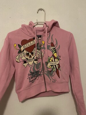 Ed Hardy ピンク パーカー M ED HARDY SIZE LARGE PINK ZIP UP | eBay