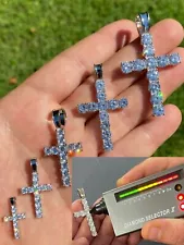 Real 925 Silver Cross Iced Pendant MOISSANITE Necklace Passes Test Hip Hop GRA