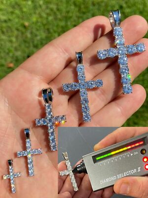 Real 925 Silver Cross Iced Pendant MOISSANITE Necklace Passes Test Hip Hop GRA
