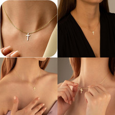 Simple Dainty Cross Necklace for Women 18K Gold Plated Religious Christian Gifts