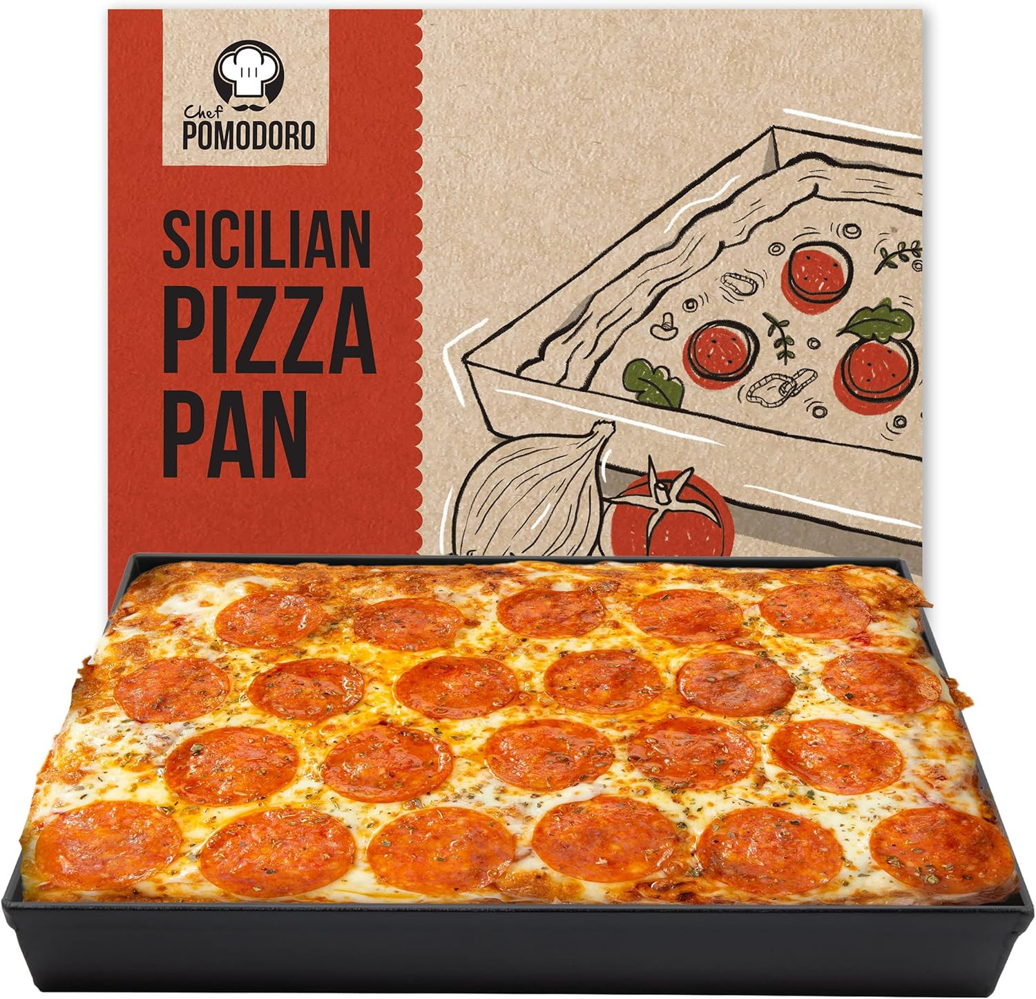 Sicilian Deep Dish Square Pizza Pan, 13.2 X 13.2 X 1.5 Inch, Non-Stick Aluminum,