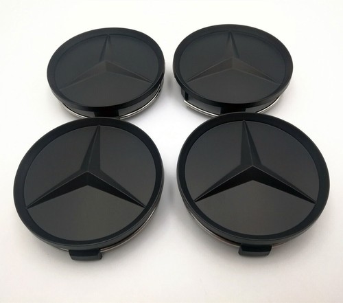 Set of 4 75mm Wheel Center Caps Hubcaps Emblem Matte Black for Mercedes Benz AMG - Picture 1 of 3