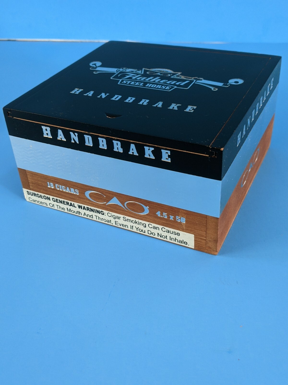 CAO Flathead Steel Horse Handbrake Wooden Cigar Box Rare Box (A8)