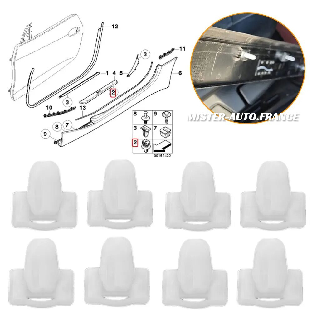 120 Clips De Panneau De Porte Pour BMW E36 E38 E39 E46 M3 M5 Z3 - Plastique Blanc, Diamètre 14.2mm