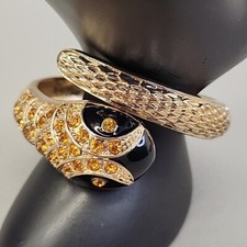 Snake Hinged Bracelet Bypass Serpent Gold Tone Orange Rhinestones