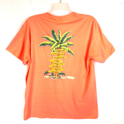 Coral Orange Palm Tree Florida Beach Vacation Sign T-shirt M Casual Vacay