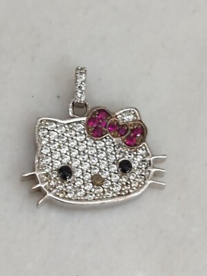 Hello Kitty Sanrio Sterling Silver Kitty Face Necklace/Pendant Diamonique CZ 