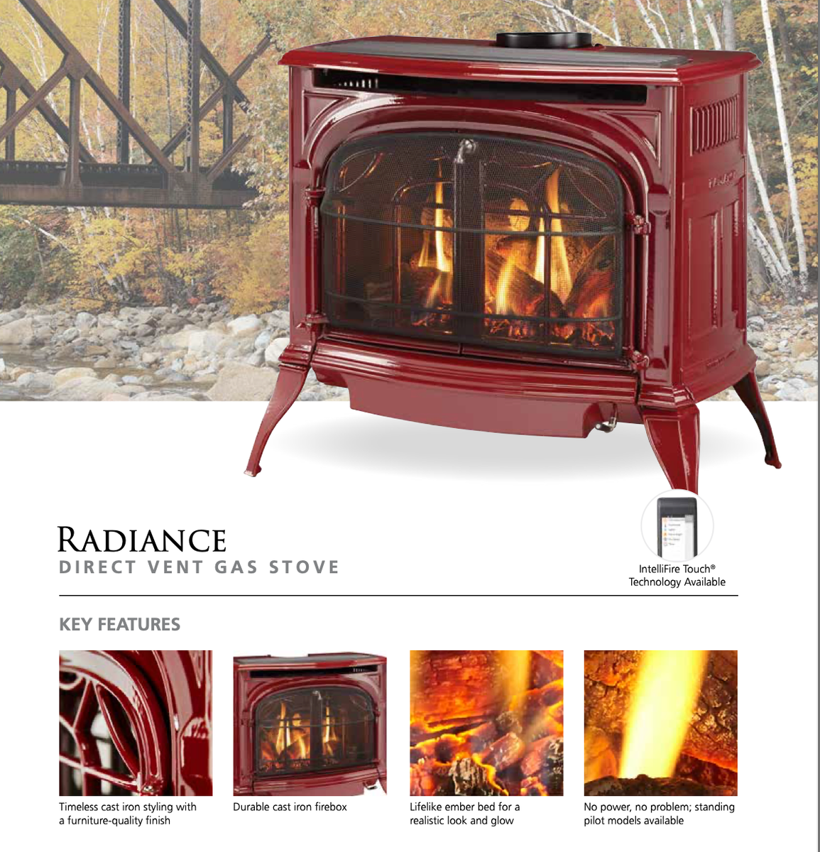 Vermont Castings Radiance IFT Gas Stove, Bordeaux Enamel, RADVT