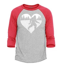 shop4ever Bigfoot Heart Love Sasquatch Raglan Baseball Valentine Shirts