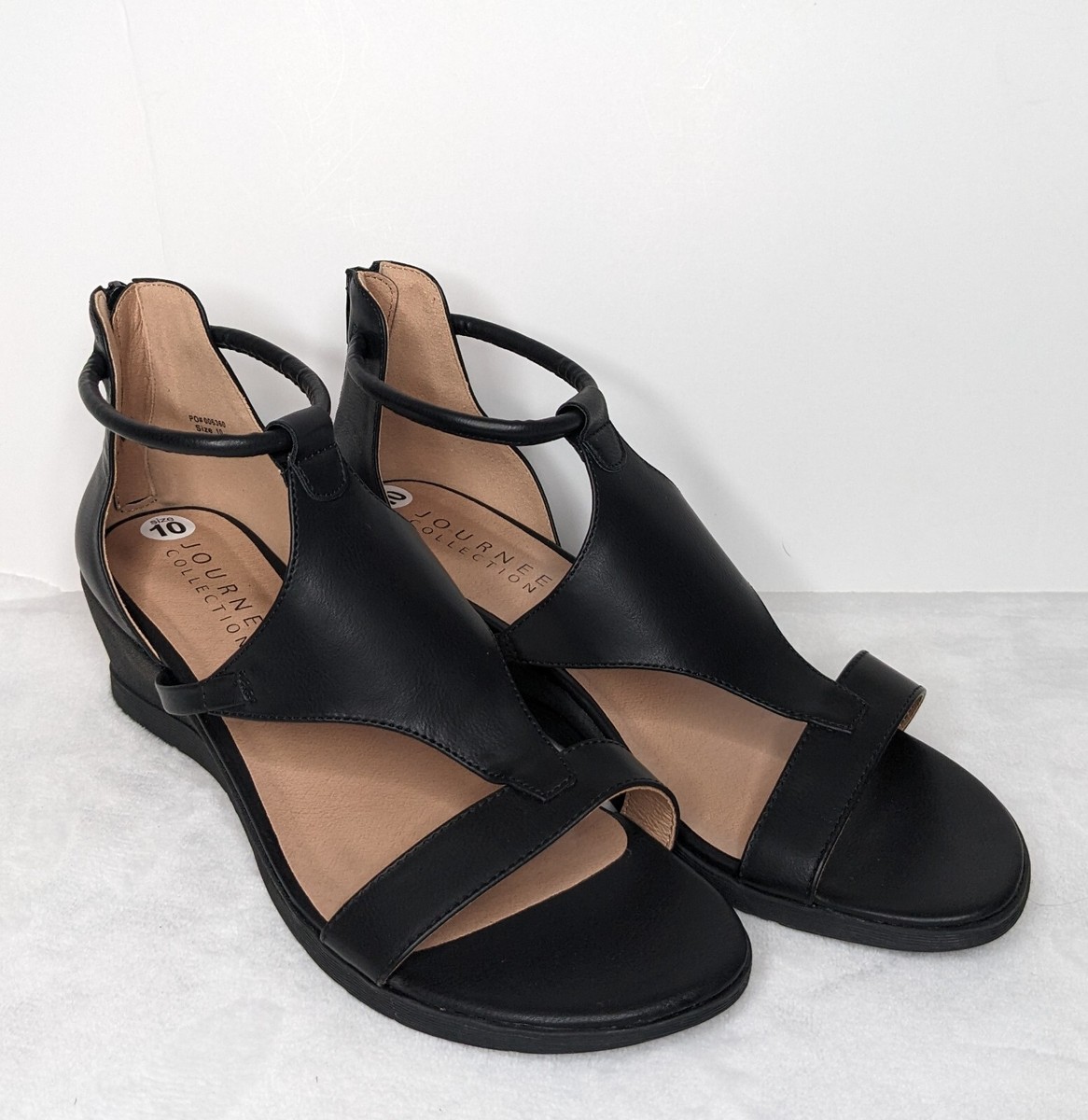NEW Journee Collection Women's Trayle Wedge Sandals Black Size 10