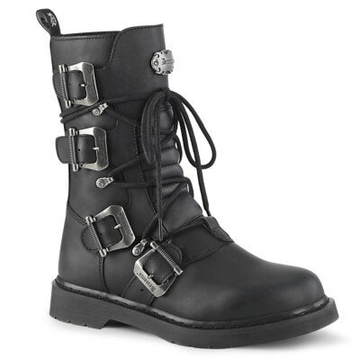 Black Motorcycle Riding Goth Mens Combat Buckle Boots Shoes