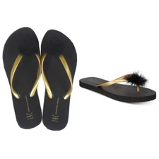 INC International Concepts Womens Flip-Flops Black Gold Choose Size NWT Slippers