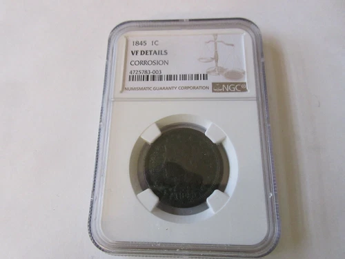 1845 1C Coronet  Large Cent VF Details Corrosion    NGC