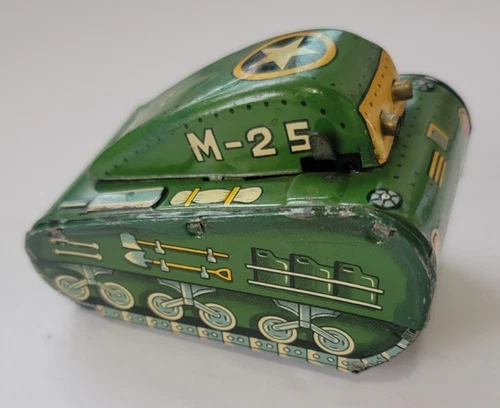 MARX TIN WINDUP SUPERMAN ROLLOVER TANK #M25 GREEN Rare HTF NEAR FLAWLESS LITHO
