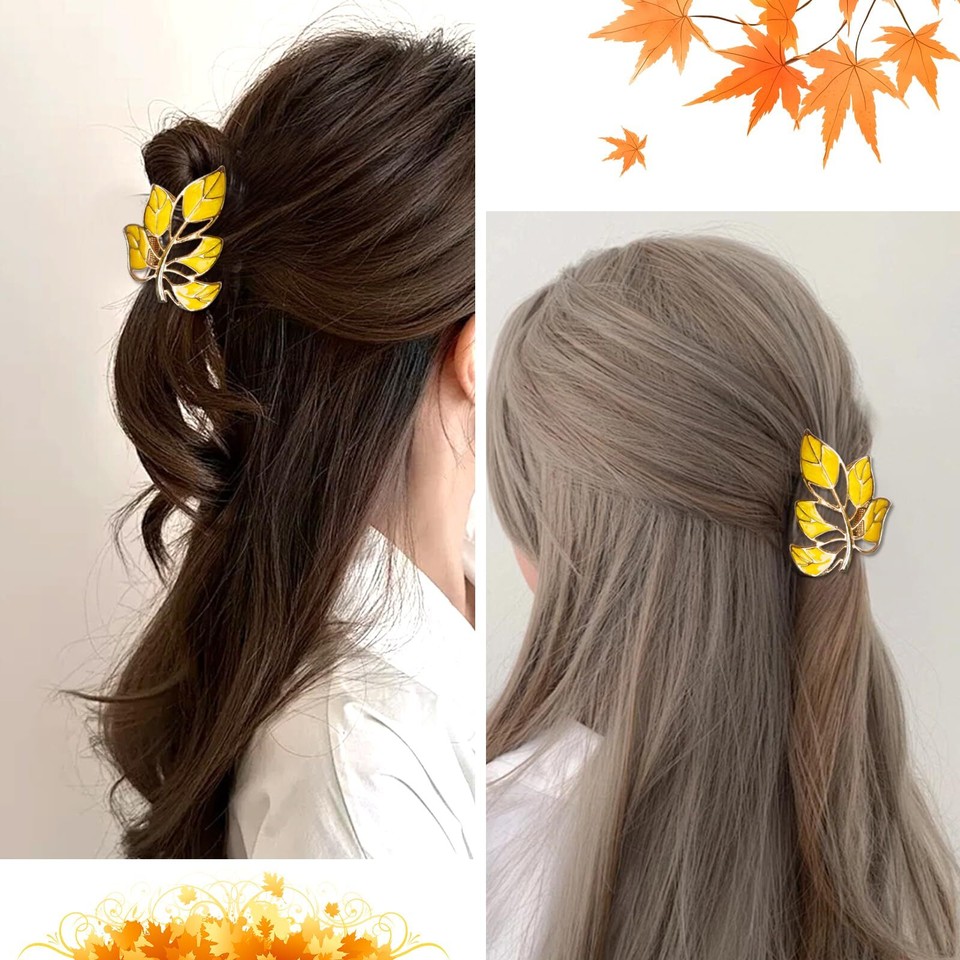 Gold Floral Leaf Hair Claw Clips Fall Yellow Hair Claw Clip Elegant