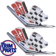 Us 1963-1966 Corvette Front Fender Flags Emblems Pair Nuts Impala Bel Air 409