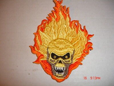 FLAMING SKULL PATCH, EMBROIDERED 3 1/2