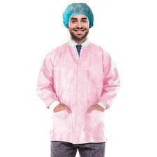 Light Pink Disposable Lab Jackets SMS 50gsm Snap Front 100 Count X-Large