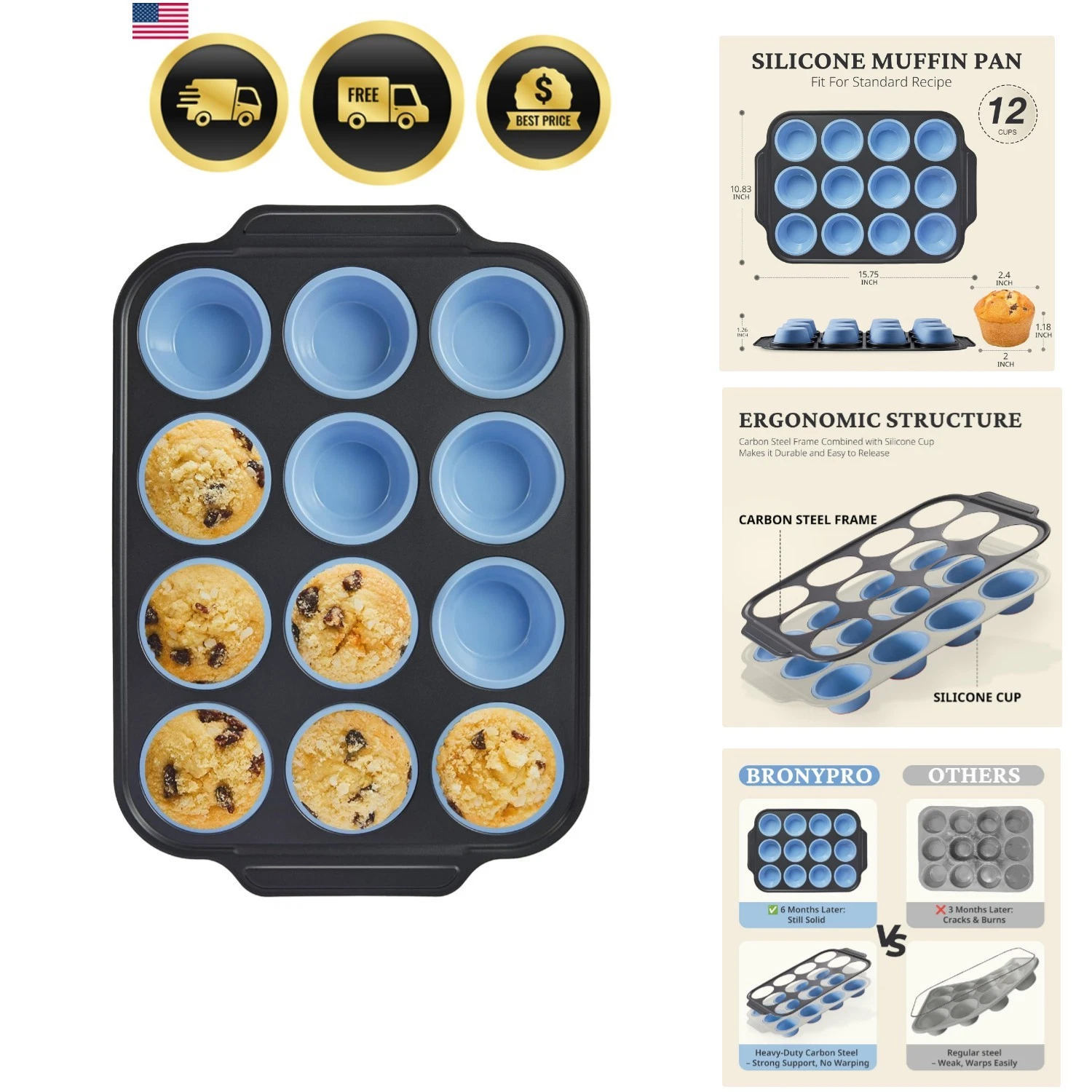 Silicone Muffin Pans for Baking with Metal Frame, Egg Bite Molds, Cupcake Pan...
Opens in a new wind