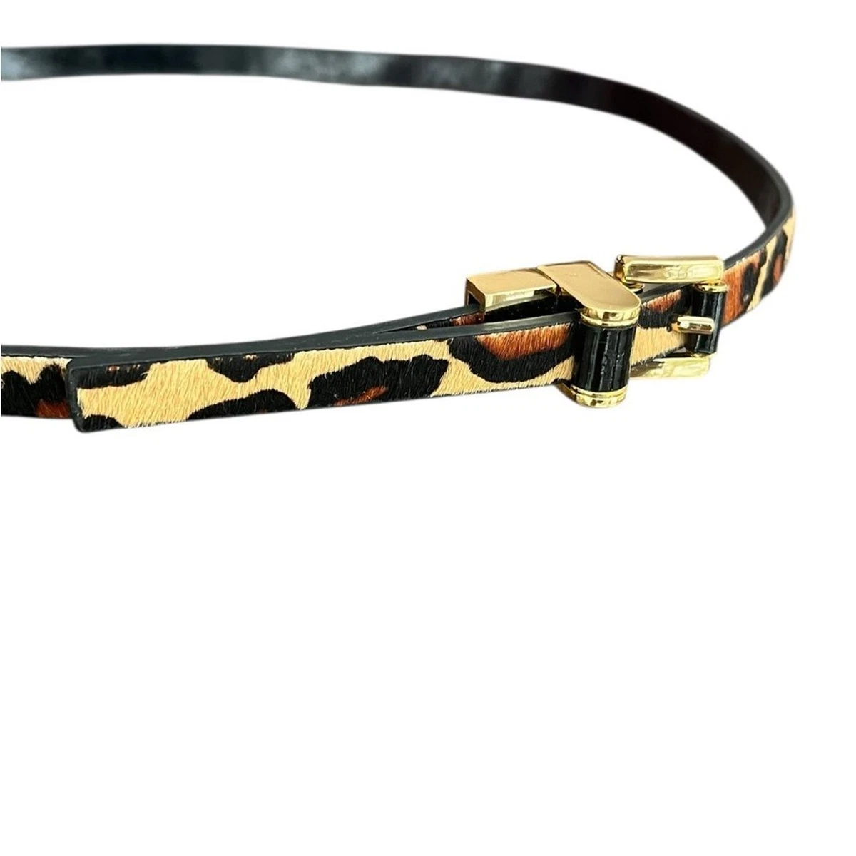 Women\'s Gold tone SHINY Metal Leopard/ Jaguar slip clasp belt Vintage Sz.L/XL Awesome 1990s Embossed Leather Belt Oversozed Enameled  main image 4
