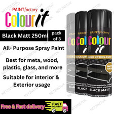 Black Matt 250ml All-Purpose Spray Paint –Quick Dry Multi Surface Pack of 3