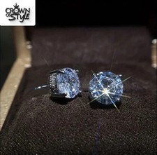 Men Women 925 Sterling Silver 1.00CT Round CZ Diamond Cut Stud Earrings