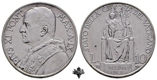 VATICANO 10 lire 1930 ARGENTO Papa Pio XI