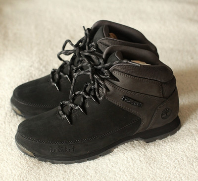 Timberland Boots Men Size 9 M Suede Euro Sprint Mid Hiker Black Nubuck 0A1KAC