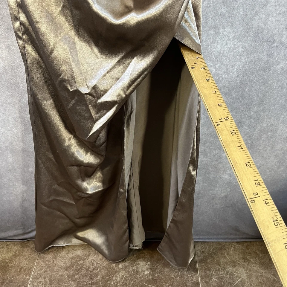 Birdy Grey Maxi Dress Women Small Metallic Silver / Gold Lisa Long High Slit 90s - Image 2 of 4