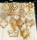Lot of 15 Pearl Rhinestone Brooches Gold Tone Vintage Style Costume Jewelry