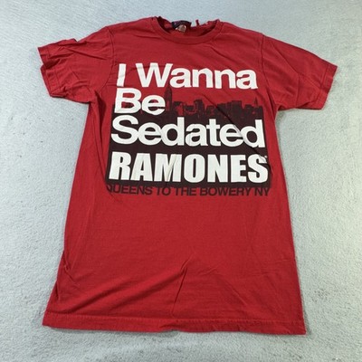 Ramones Shirt Mens Medium Red I Wanna Be Sedated Queens Bowery Punk Rock Tee
