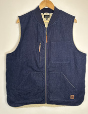 Brixton   Men's Blue Denim Sherpa Lined Zip Front Work Vest motorcycle L