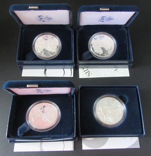 4 AMERICAN EAGLE SILVER DOLLARS PROOF & BU 2001 2004 2006 2008 1 OUNCE OZ NR!