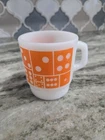 Vintage Orange Domino White Milk Glass Anchor Hocking Coffee Tea Mug Cup USA