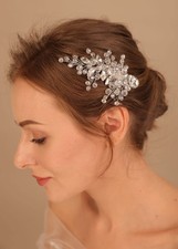 White Blue Crystal Bride Wedding Hair Comb Silver Crystal Hair Comb Clip