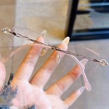 Womens Rimless Reading Glasses Anti-Blue Light Bling Diamond Frameless Readers