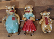 Vintage Set of 3 Bears Papa Mama Baby Plaster Chalkware Wall Plaques 1940-50s
