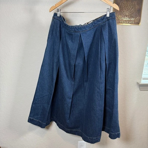 Boden 牛仔中裙打褶深水洗全 A 字拉链女式 US 16-18 — 第 2/4 张图片