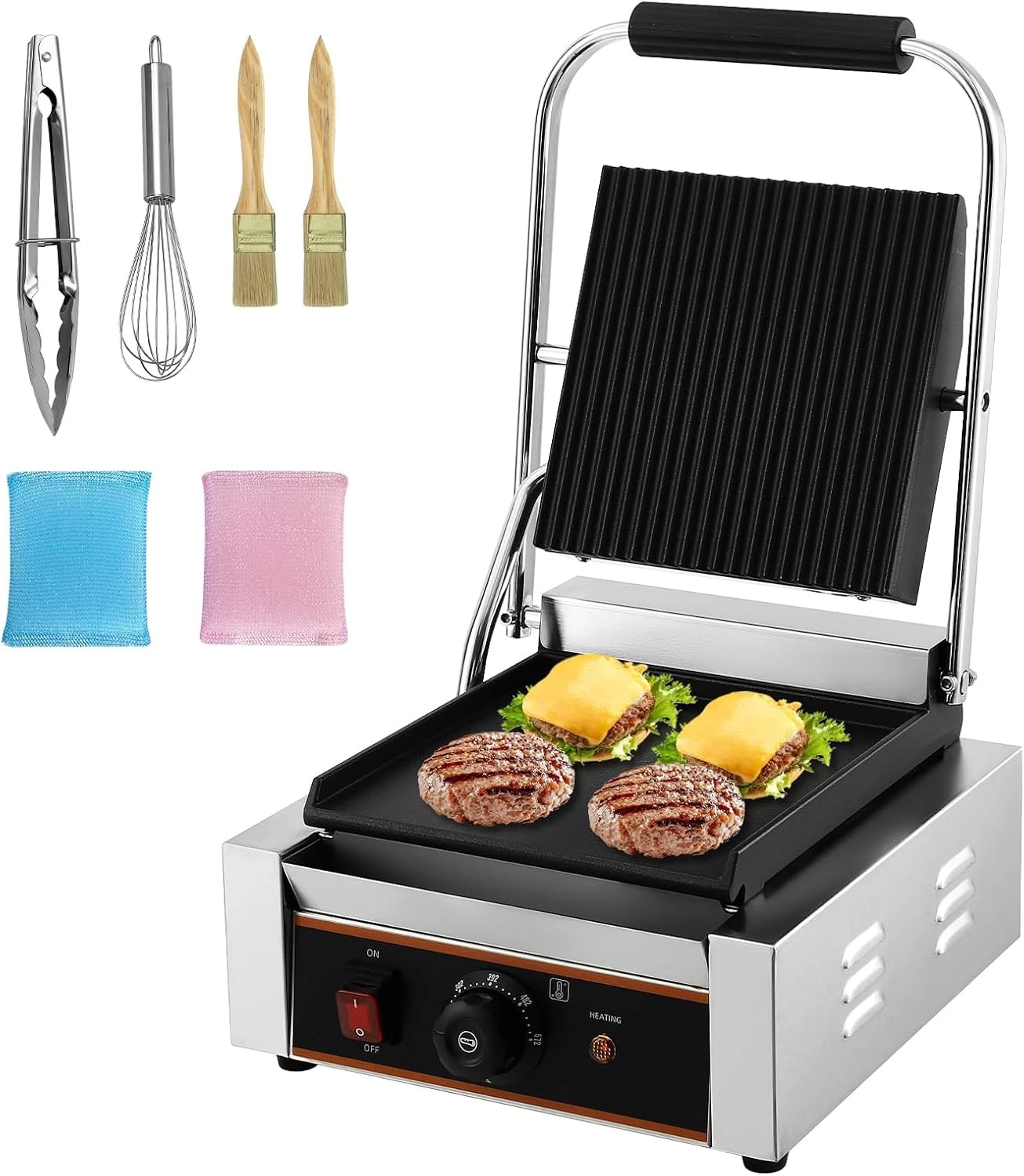Stainless Steel Panini Maker Sandwich Grill 110V 1800W Grooved Enamel Plate
Opens in a new window or