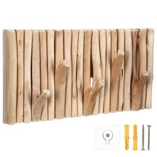 Wood Coat Hooks Wall Mount with 5 Hooks, Wooden Tree Branch Shaped Heavy Duty...