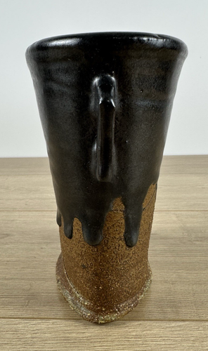 Vaso in ceramica artistica firmato DeWitt Studio - smalto a goccia marrone e nero lavorato a mano - Foto 4 di 15
