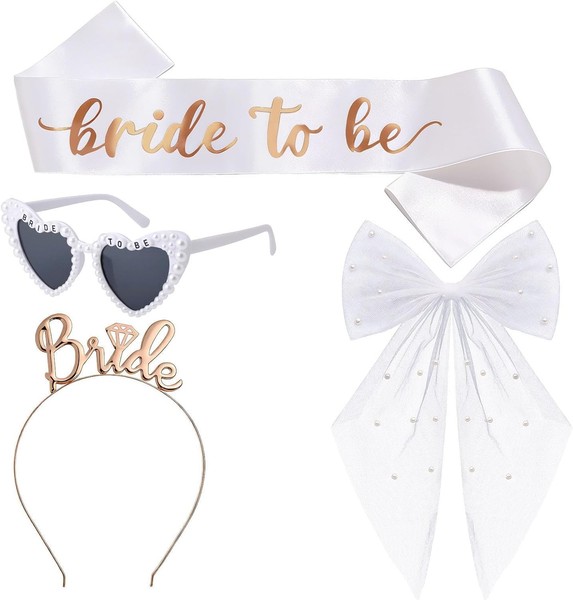 Jga Accessoires Bride To Be 4 StüCk Mit Schleier Tiara GläSer SchäRpe Deko-image