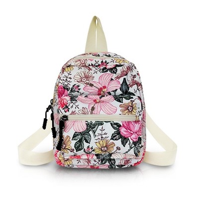 Cute Nylon Lightweight Backpack, Small Mini Purse for Women With Zipper (Flower)